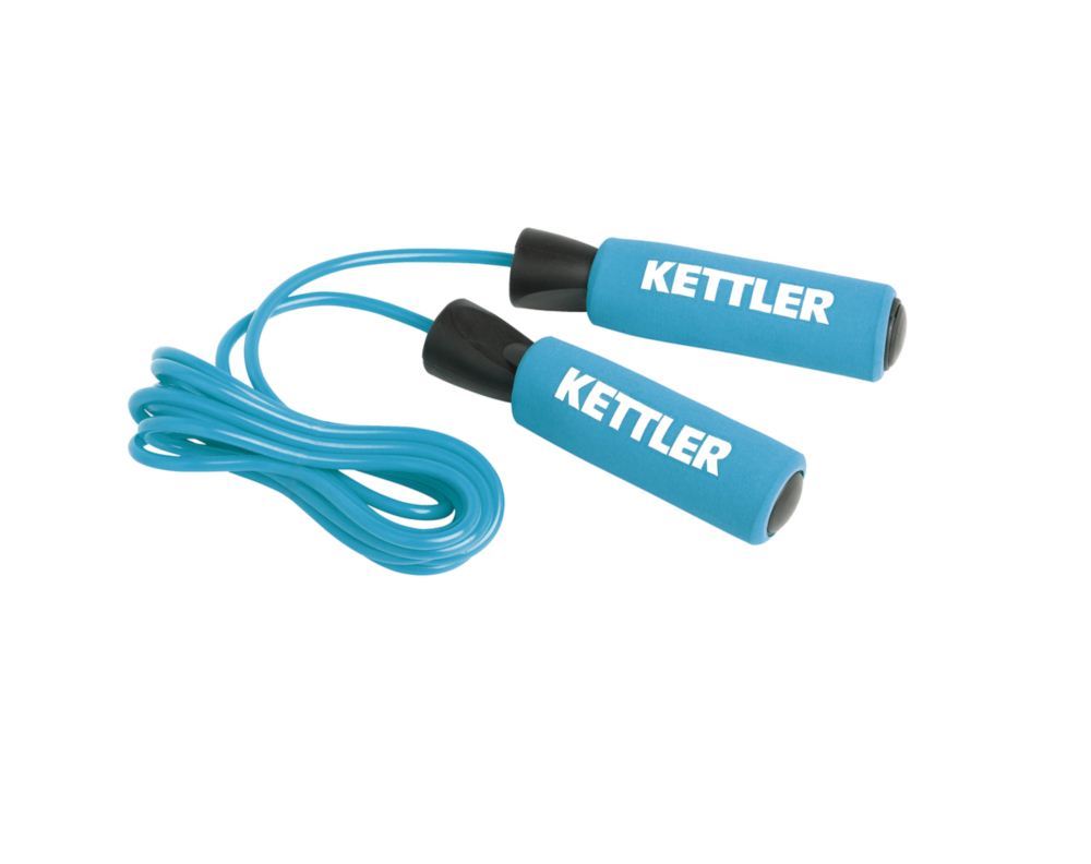 Coarda rapida pentru sarituri Kettler cu manere din cauciuc moale. Albastra