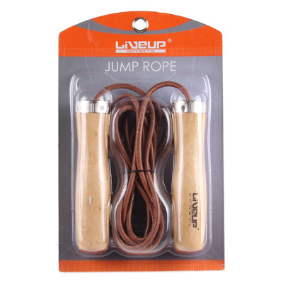 Coarda sarituri din piele cu manere de lemn, 275cm